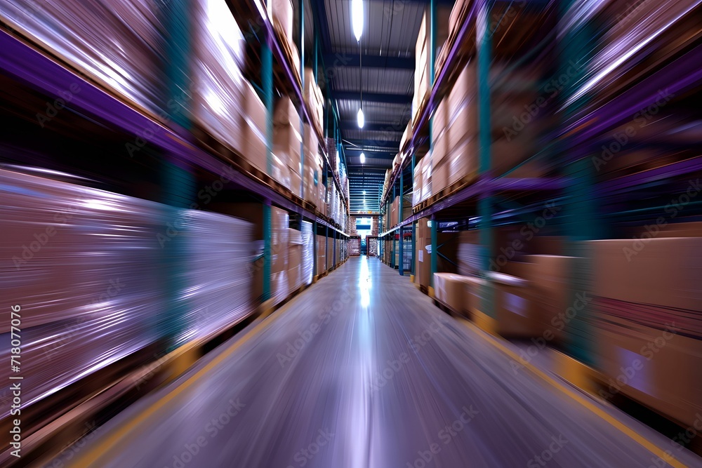 Warehouse Storage Management - Saving Efficiency in a Blurred, Dreamlike Atmosphere