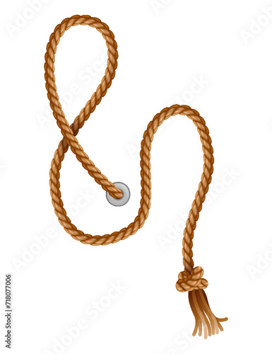 Knotted ropes with tassels and holes. Knot cord curve, rope sailor marine. Curtain tassels, realistic rope elements. Isolated marine twisted loops. Vector illlustration