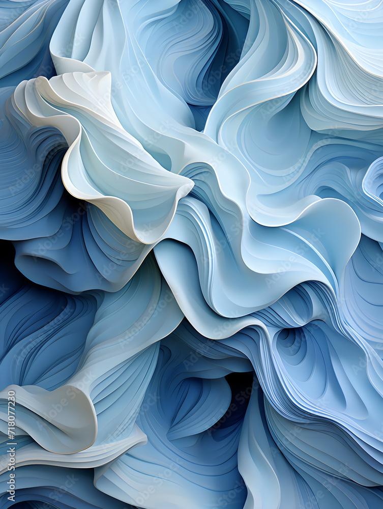 Flowing blue layers with 3D effect - Generative AI