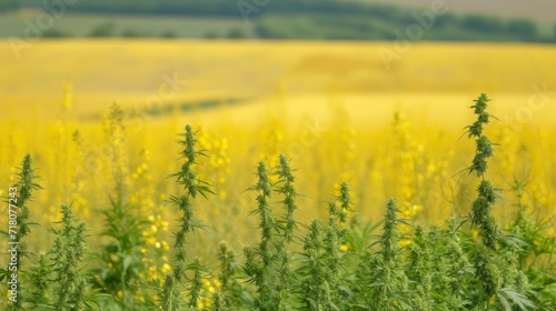 Hemp field in the foreground  followed by a field of rapeseed
