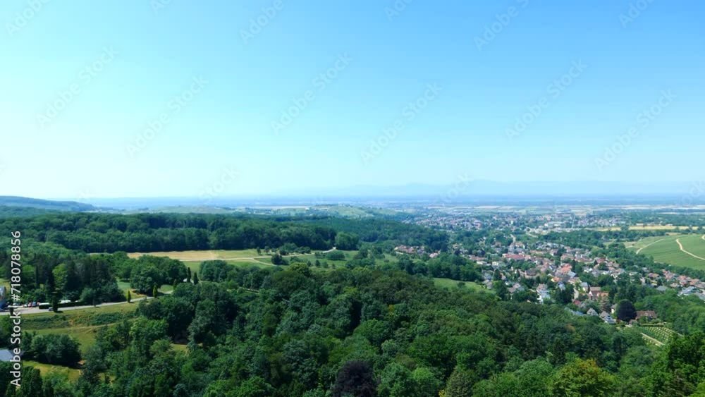 Pan right shot of Badenweiler city and countryside on sunny day, Germany Pan right shot of Badenweiler city and countryside on sunny day, Germany