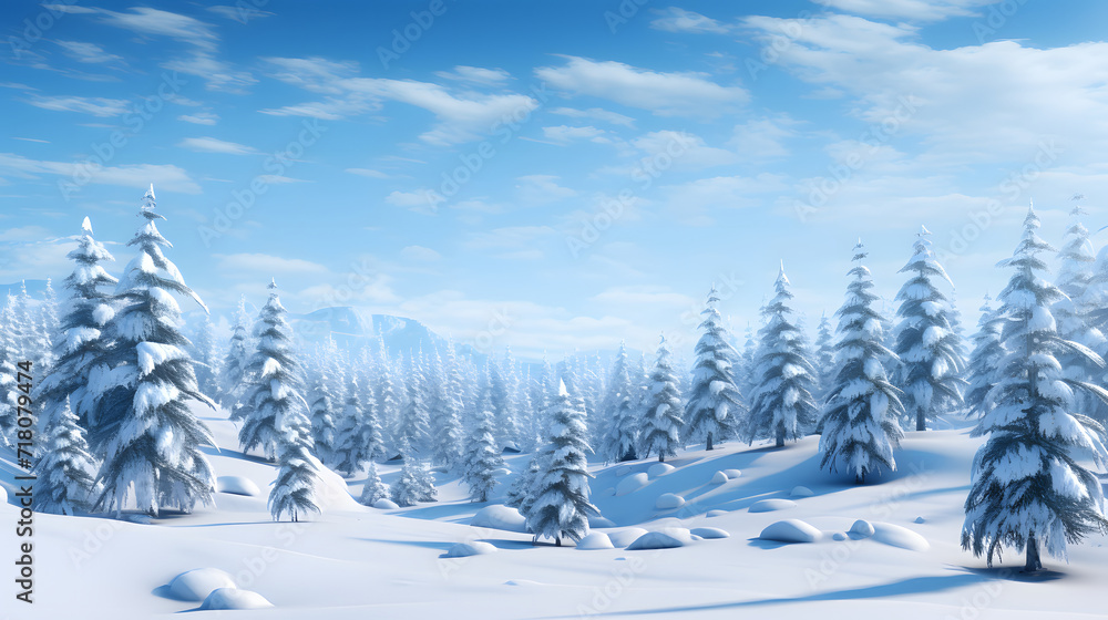 Fototapeta premium natural scenery of pine forest with thick snow
