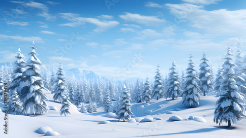natural scenery of pine forest with thick snow