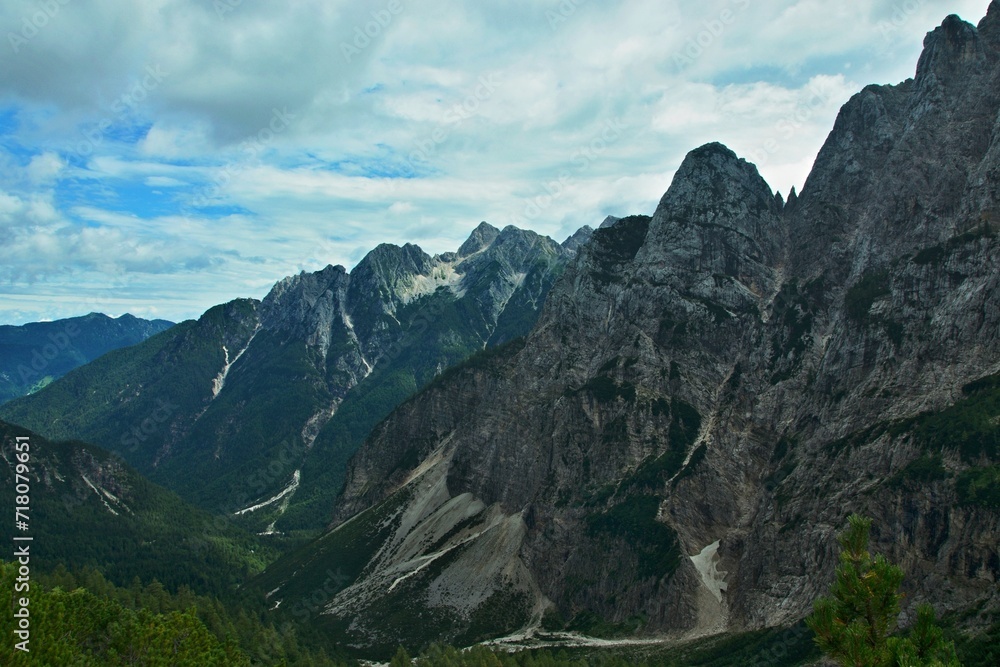 Slovenia - view to the top of Mount Špik in the Julian Alps