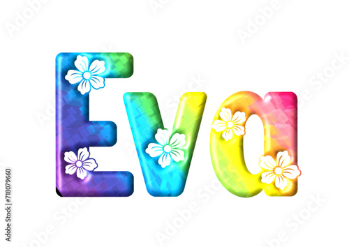 Eva - multicolor - written with engraved typical Hawaiian hibiscus flowers- ideal for websites, e-mail, sublimation greetings, banners, cards, t-shirt, sweatshirt, prints, cricut,