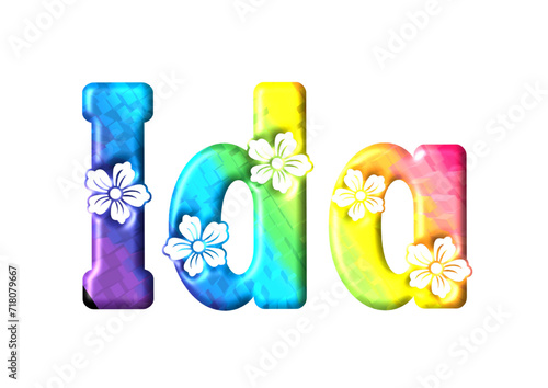 Ida - multicolor - written with engraved typical Hawaiian hibiscus flowers- ideal for websites, e-mail, sublimation greetings, banners, cards, t-shirt, sweatshirt, prints, cricut,