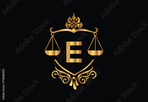 Low firm logo with latter E vector template, Justice logo, Equality, judgement logo vector illustration