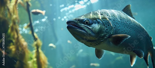 A mesmerizing closeup captures the Chinook King Salmon gracefully navigating the fish ladder with determined grace, overcoming the imposing dam in its timeless journey.