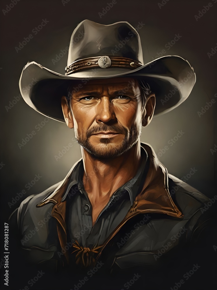 Portrait of a man with cowboy hat. Generative AI Portrait of a man with cowboy hat. Generative AI