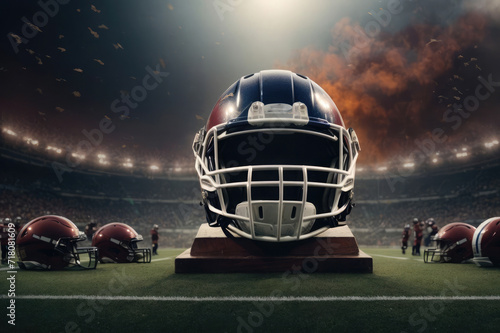 american football helmet on grass