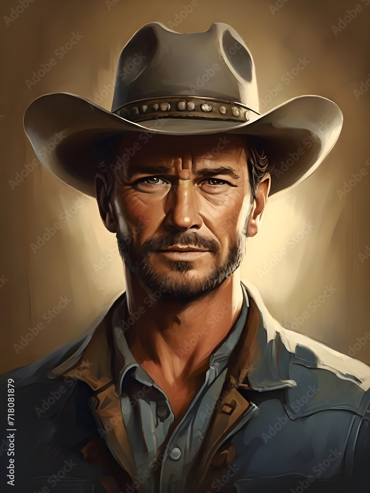 Portrait of a man with cowboy hat. Generative AI Portrait of a man with cowboy hat. Generative AI