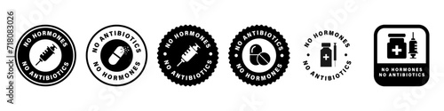 No Hormones, No Antibiotics. Vector labels for product package.
