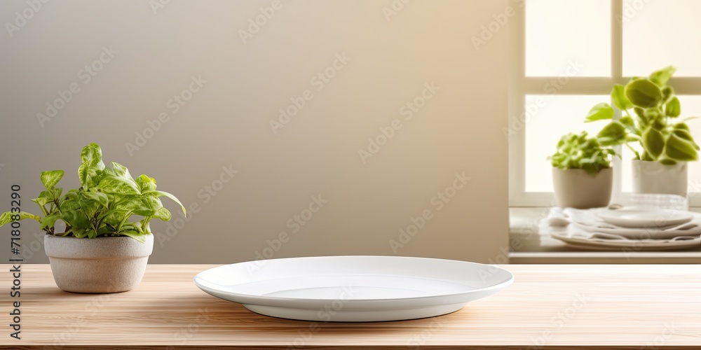 White plate on table in modern kitchen White plate on table in modern kitchen