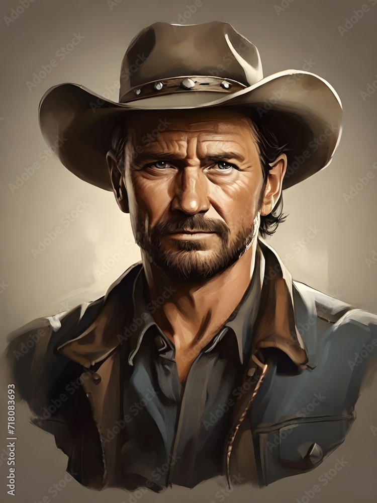 Portrait of a man with cowboy hat. Generative AI Portrait of a man with cowboy hat. Generative AI