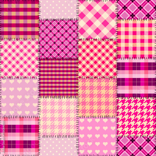 Quilting design patchwork plaid pattern pink colours. Vector pattern.
