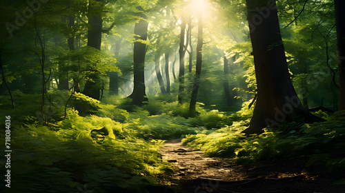 natural view of sunlight entering a very dense forest © MyBackground