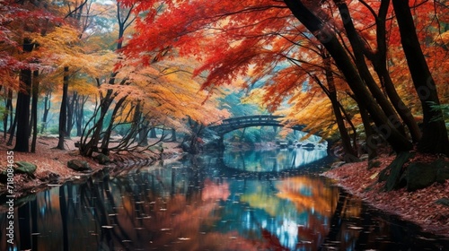 Colorful autumn foliage surrounding a secluded pond.