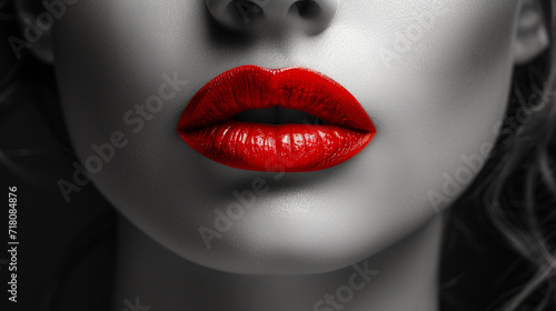 The black and white portrait of a girl, the lips accentuated in red © frimufilms