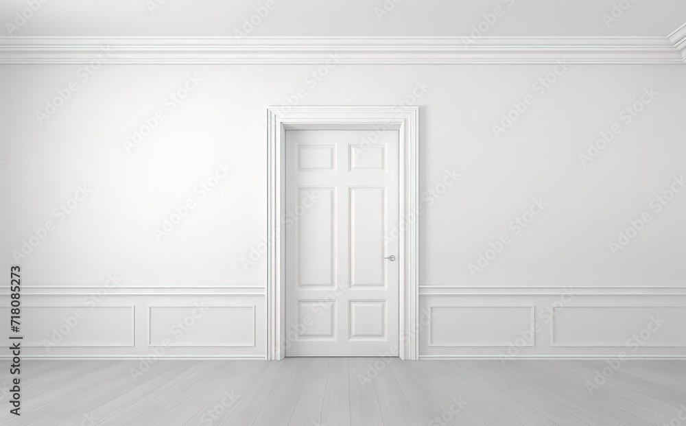 White walls with a white door in the middle. generative AI White walls with a white door in the middle. generative AI