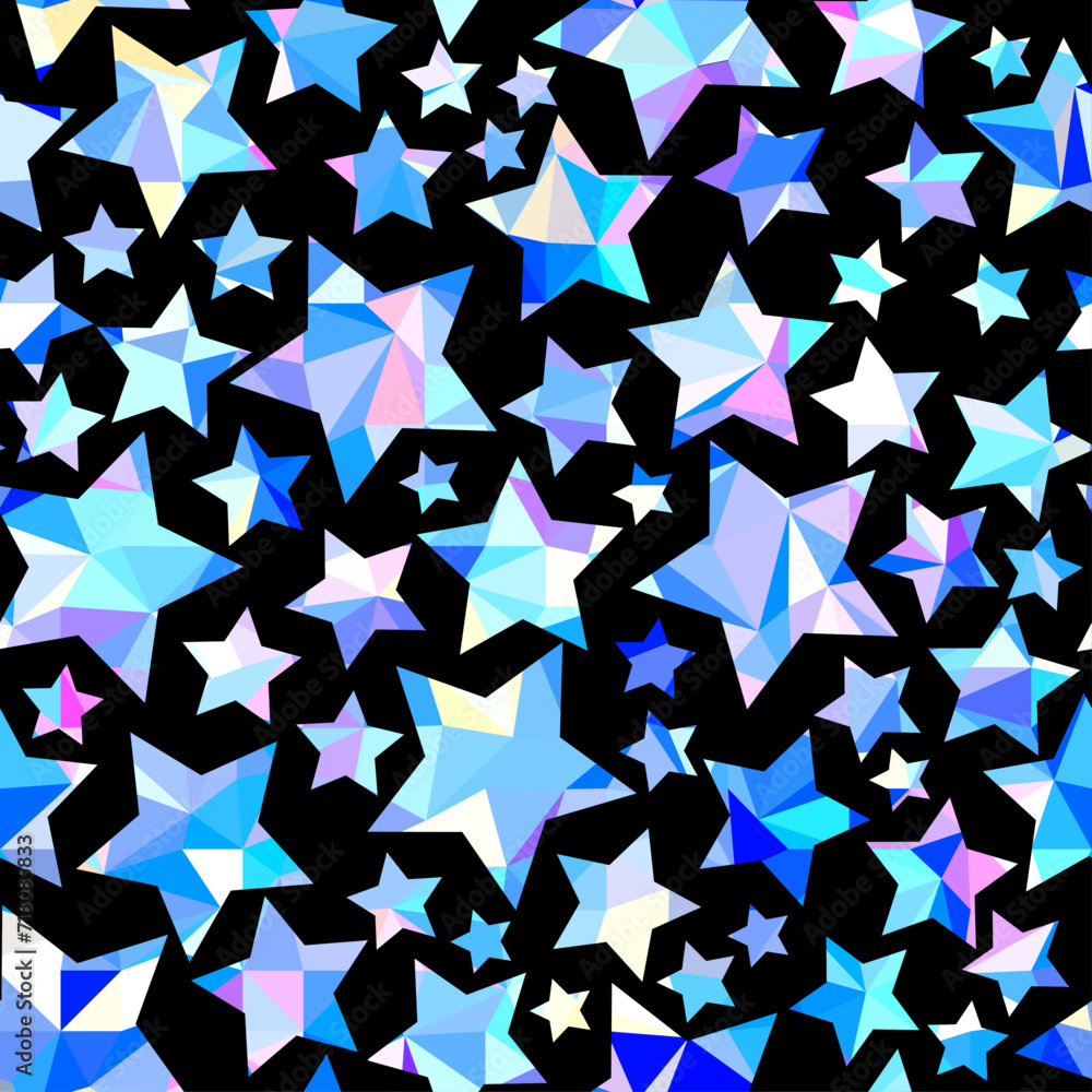 Obraz premium Iridescent stars on pink background. Random stars pattern. Vector seamless illustration.