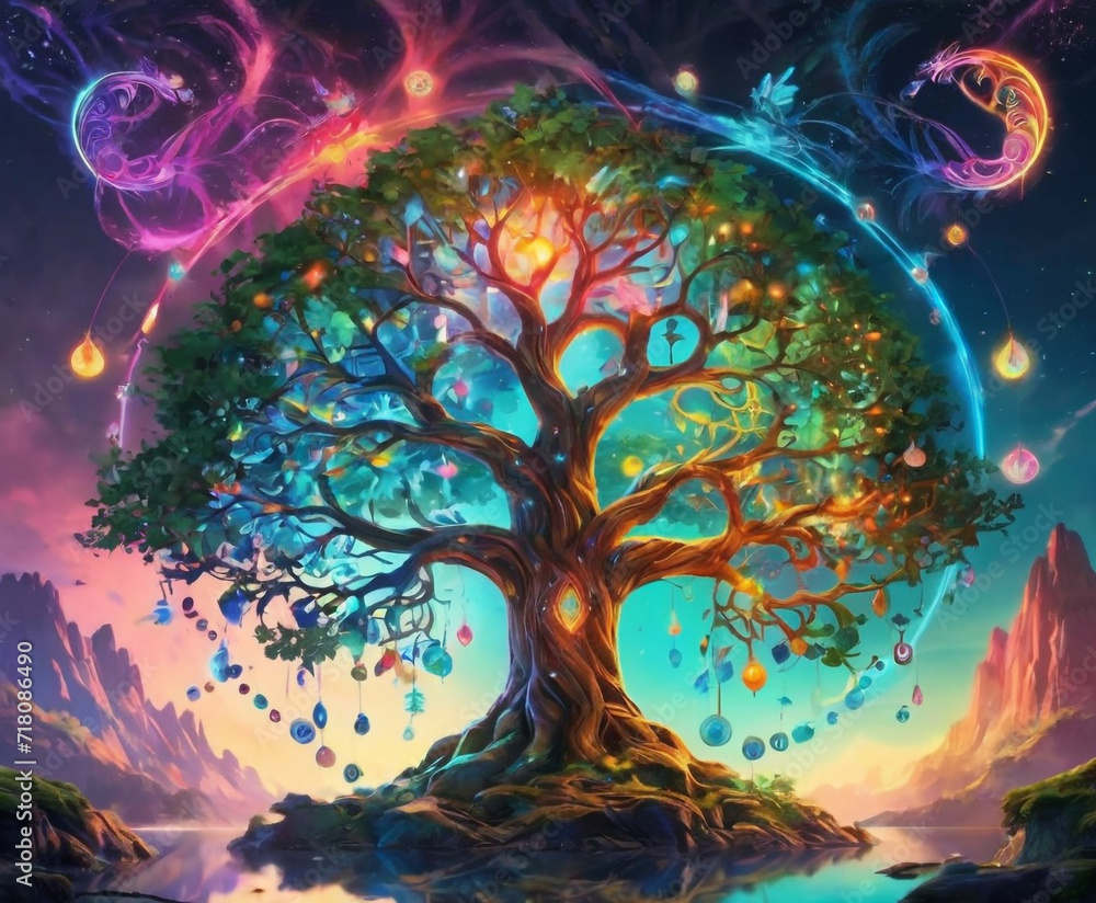 Foto de The shining tree of life. Colorful sacred tree of Scandinavian ...