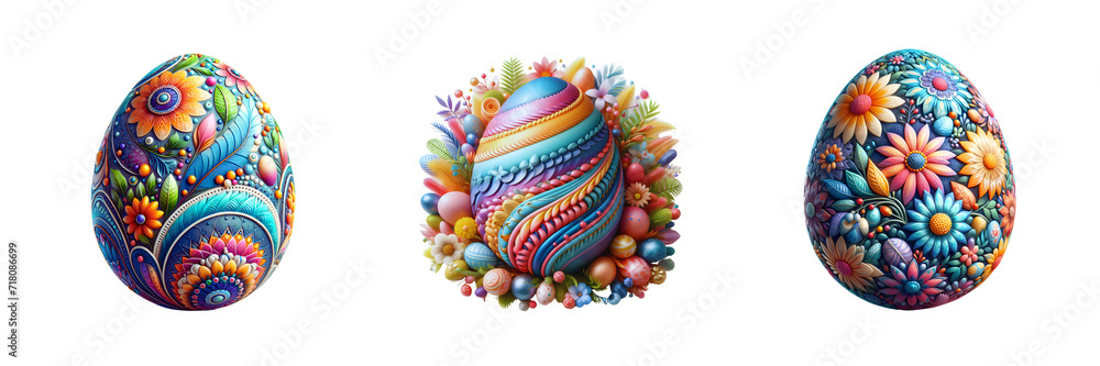 Set of colorful Easter Egg, isolated over on transparent white background