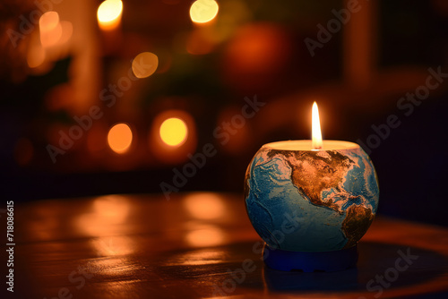 Earth hour. Turn off lights to save energy. Global environment conservation photo