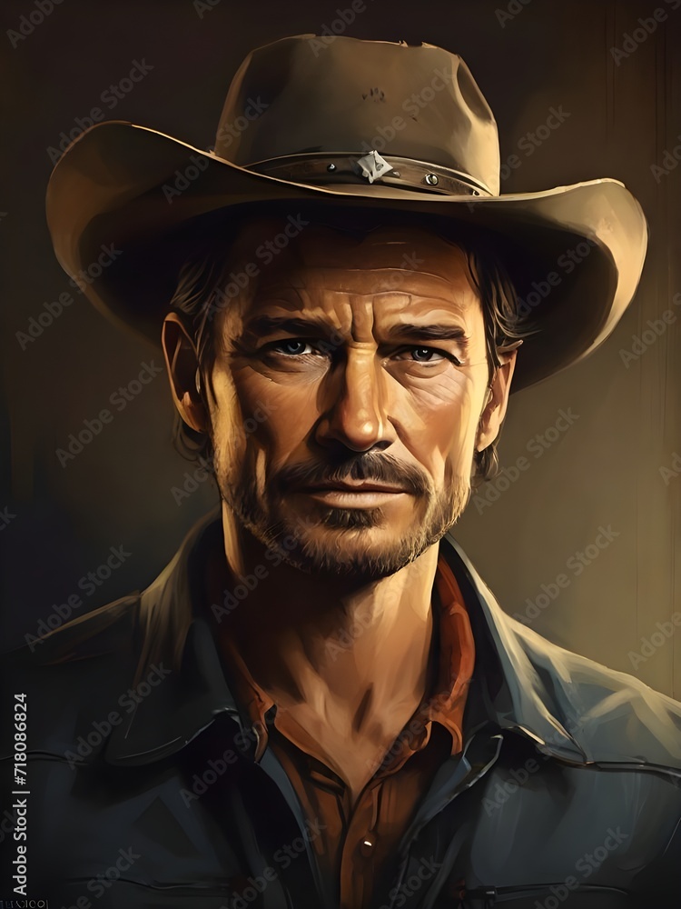 Portrait of a man with cowboy hat. Generative AI Portrait of a man with cowboy hat. Generative AI