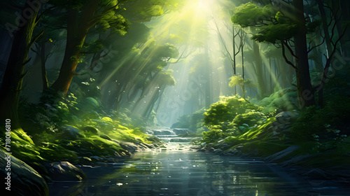 natural view of sunlight entering a very dense forest © MyBackground