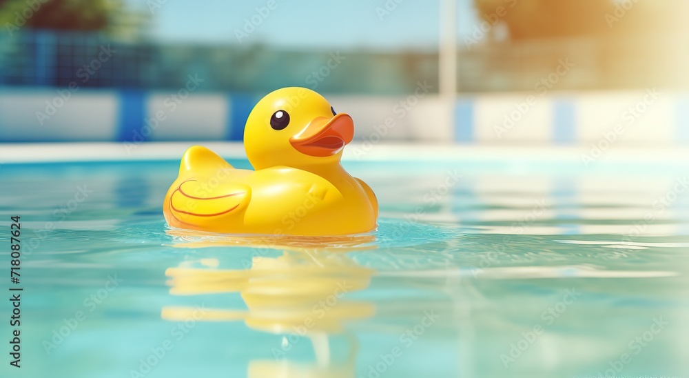 A yellow rubber duck was photographed on clear water. generative AI A yellow rubber duck was photographed on clear water. generative AI