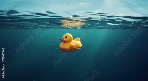 A yellow rubber duck on the water photo