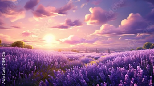 Springtime in a lavender field under a clear sky.