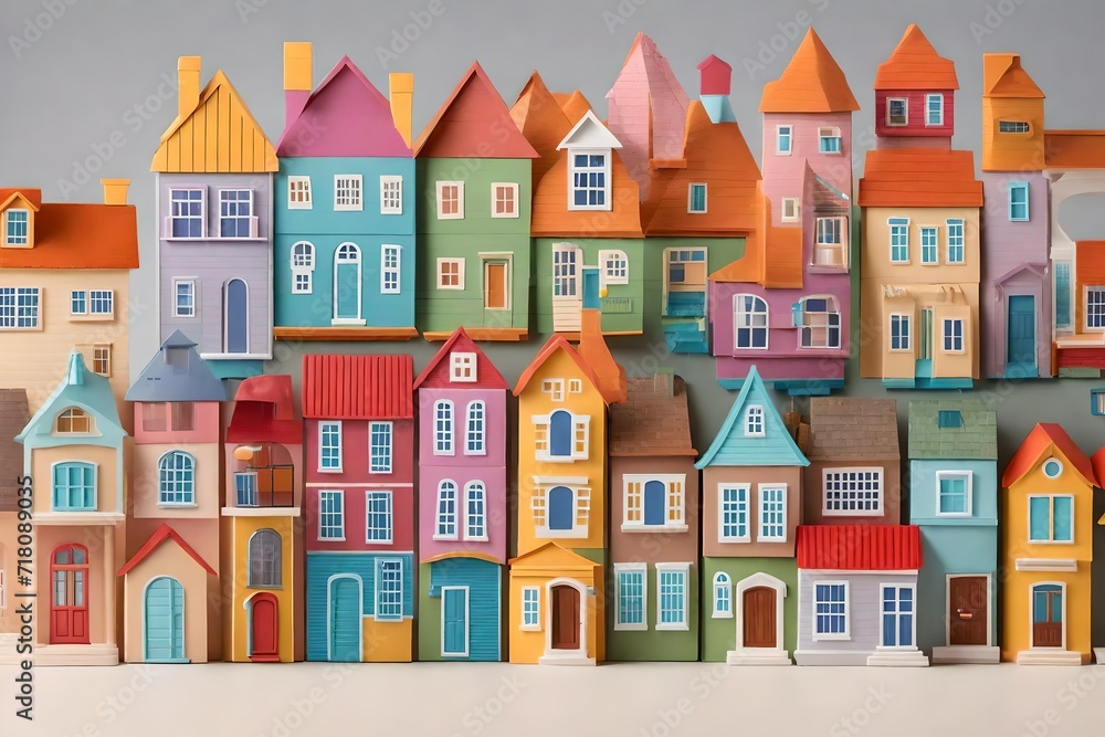 cartoon or toy houses models isolated on transparent background