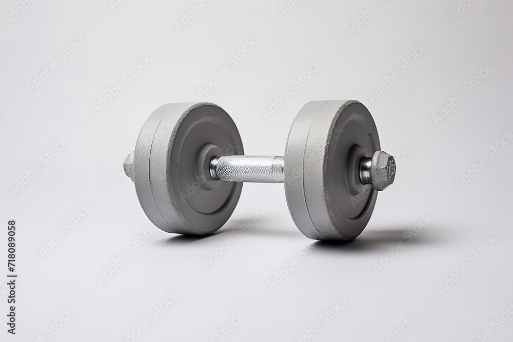 Silver dumbbells in photo on gray Background. generative AI Silver dumbbells in photo on gray Background. generative AI