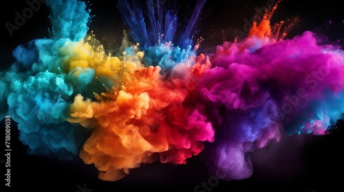 A powder explosion that is colorful on a black background.