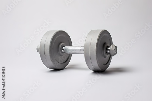 Silver dumbbells in photo on gray Background. generative AI