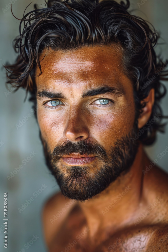 Intense Portrait of a Handsome Man.
Close-up of a man with intense blue eyes. Intense Portrait of a Handsome Man.
Close-up of a man with intense blue eyes.