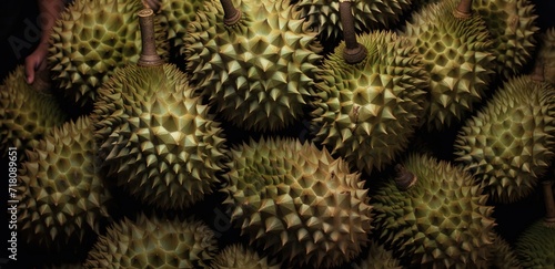 A pile of fresh green durian fruit. generative AI
