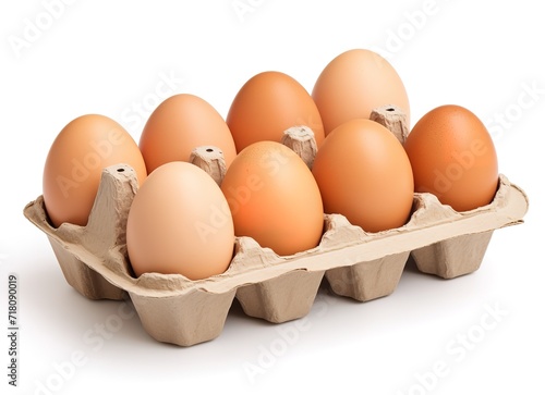 Fresh eggs on an egg tray isolated on white background. generative AI © original logo