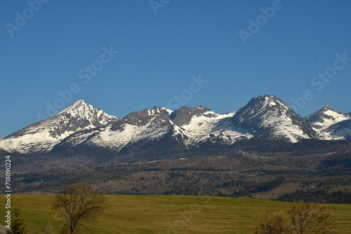 Snowy scenery of peak mountains and forests in the winter High Tatras Slovakia 