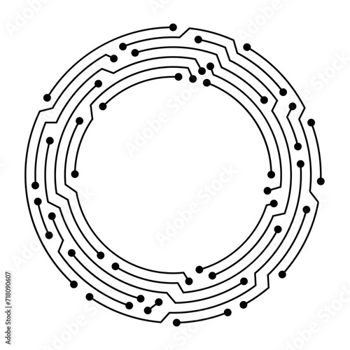 Circuit board circle frame. Abstract digital round frame, hardware board and electronic motherboard pattern vector. Programming science, computer system element