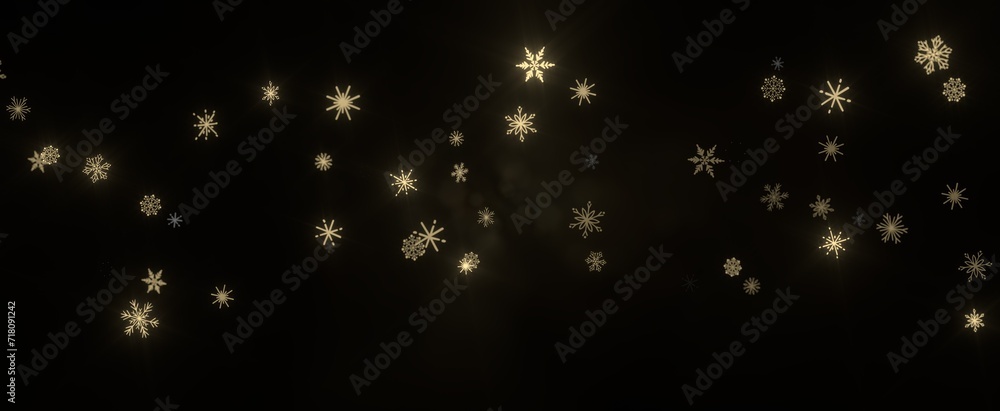 Obraz premium Snowflakes - golden openwork shiny snowflakes, star, 3D rendering.