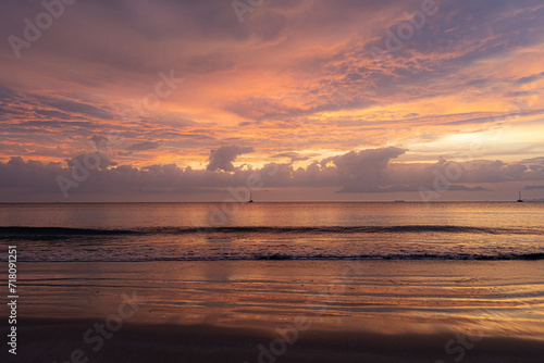 Orange sunset on the beach of Thailand © Natalia
