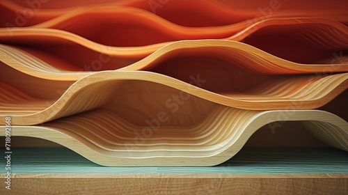 Smooth, curved wooden layers bathed in a warm, soft light, creating an inviting abstract background.