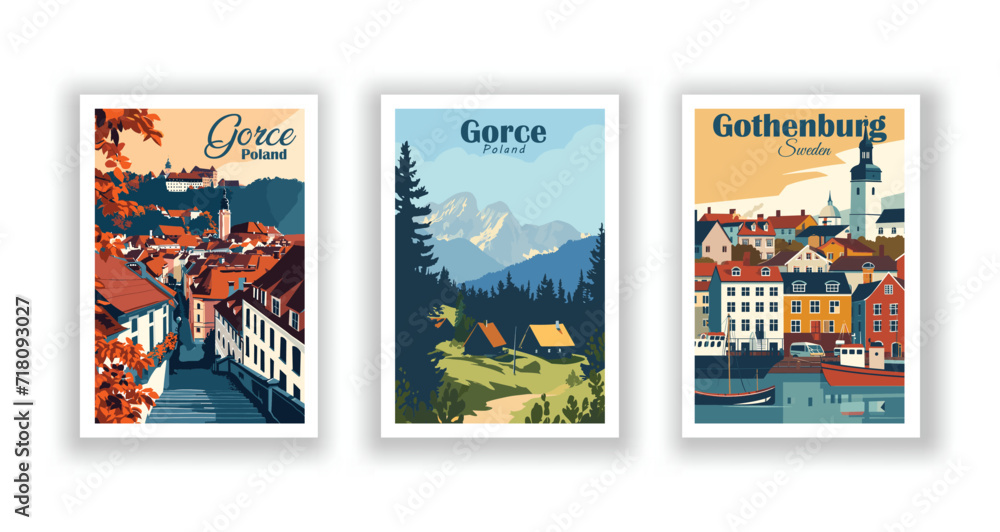 Graz, Austria. Gothenburg, Sweden. Gorce, Poland - Vintage Travel Posters