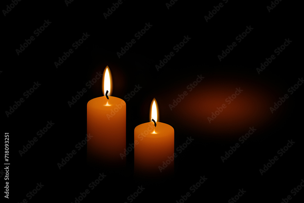 Two Burning Candles in the black darkness for somber spiritual enlightenment, hope, faith and warm emotions concept Two Burning Candles in the black darkness for somber spiritual enlightenment, hope, faith and warm emotions concept