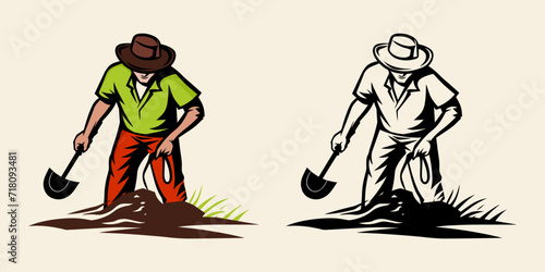 mascot logo or label farmer man