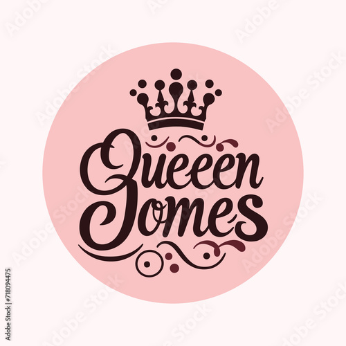 a pink circle with the words queen jones on it