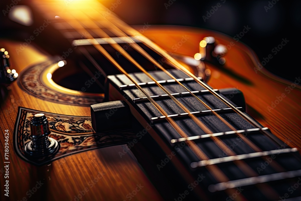 Fototapeta premium Colorful guitar abstraction of musical instruments, modern and abstract multicolor music background with fluid structure, generative ai