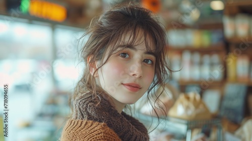 Wallpaper Mural  A young woman is selecting products on a display shelf Torontodigital.ca